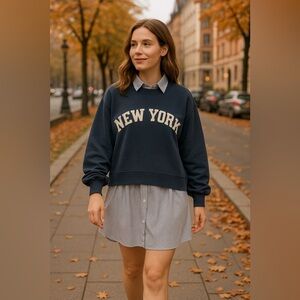 NWT Anthropologie En Elly “New York” Layered OVERSIZED Sweatshirt Dress – Sz S